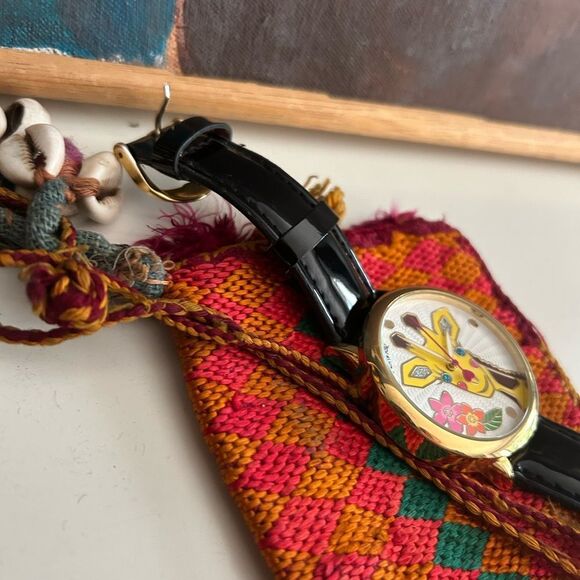 Betsey Johnson Gold and Black Giraffe Watch Leather - Picture 9 of 16